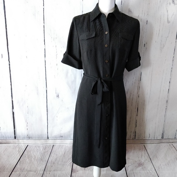 Tahari Dresses & Skirts - Tahari ALS Black Pinstripe ButtonUp Sheath Dress 6